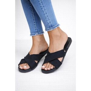 Vionic Beach Boardwalk Panama Canvas Sandals Black Women's size 10